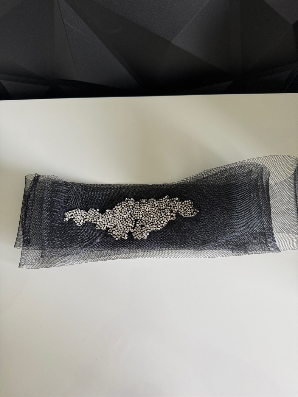 Black Tulle Belt with Rhinestone Applique